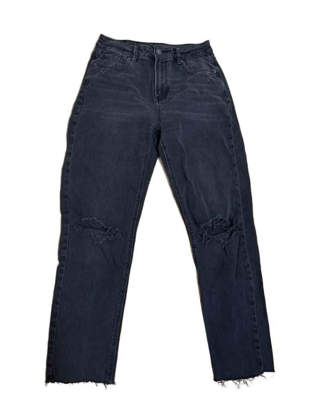 American Eagle Comfort Stretch High-Rise Straight Leg Distressed Raw Hem Jeans